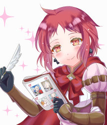 Rule 34 | 1girl, blush, closed mouth, dress, fire emblem, fire emblem: three houses, fire emblem warriors: three hopes, hair ornament, long hair, long sleeves, looking at viewer, monica von ochs, nintendo, official alternate costume, official alternate hairstyle, red eyes, red hair, rein rise, short hair, simple background, smile, solo, upper body