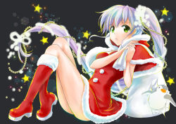 Rule 34 | 10s, 1girl, bird, boots, capelet, christmas, fur-trimmed boots, fur trim, gem, hat, kantai collection, knee boots, kusakabe rei, long hair, looking at viewer, open mouth, pearl (gemstone), penguin, red footwear, ribbon, sack, santa boots, santa costume, santa hat, solo, tinsel, yura (kancolle)