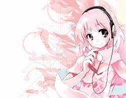 Rule 34 | 1girl, digital media player, headphones, ipod, musical note, pink hair, quaver, short hair, smile, solo, ushiki yoshitaka