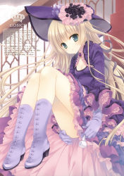Rule 34 | 1girl, absurdres, bare legs, blonde hair, boots, breasts, brooch, cleavage, flat chest, frills, gloves, gosick, green eyes, hat, highres, jewelry, legs, lolita fashion, long hair, looking at viewer, petticoat, smoking pipe, solo, tatekawa mako, thighs, victorica de blois