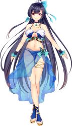 Rule 34 | 1girl, agekichi (heart shape), artwhirl mahou gakuen no otome-tachi, bikini, black hair, blue bikini, blue bow, blue ribbon, bow, breasts, cleavage, closed mouth, collarbone, earrings, floating hair, full body, hair between eyes, hair bow, hair ribbon, halterneck, highres, jewelry, large breasts, long hair, looking at viewer, midriff, navel, necklace, red eyes, ribbon, sakura (artwhirl), sarong, smile, solo, standing, stomach, swimsuit, thighlet, transparent background, very long hair
