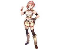 Rule 34 | 10s, 1girl, belt, belt skirt, breasts, cleavage, full body, granblue fantasy, hairband, hand on own hip, looking at viewer, medium breasts, midriff, minaba hideo, miniskirt, navel, nina dragnot, official art, parted lips, pink hair, red hair, shingeki no bahamut, shingeki no bahamut: virgin soul, short hair, skirt, smile, solo, standing, thighhighs, transparent background, wristband, zettai ryouiki