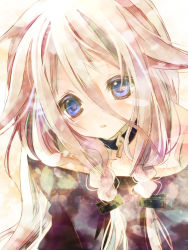 Rule 34 | 1girl, blue eyes, braid, choker, close-up, highres, ia (vocaloid), long hair, looking at viewer, pink hair, portrait, simple background, solo, suzu akashi, twin braids, vocaloid, white background