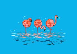 Rule 34 | animal focus, artist name, bird, blue background, flamingo, flower, meyoco, no humans, original, pink flower, simple background, sparkle