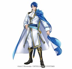 Rule 34 | 1boy, armor, blue eyes, blue hair, cape, fire emblem, fire emblem: genealogy of the holy war, fire emblem heroes, full body, ipev, looking at viewer, male focus, nintendo, official art, sheath, sheathed, short hair, sigurd (fire emblem), simple background, solo, standing, sword, weapon, white background