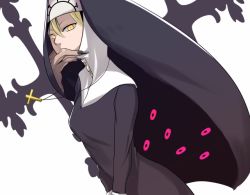 Rule 34 | 1girl, 2013, artist request, black nails, blonde hair, cross, cross necklace, double (skullgirls), extra arms, extra eyes, habit, jewelry, looking at viewer, nail polish, necklace, nun, skullgirls, solo, white background, yellow eyes
