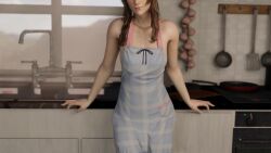 Rule 34 | 1boy, 1girl, 3d, abs, aerith gainsborough, animated, apron, artist request, ass, breasts, brown hair, cowgirl position, cum, cum in pussy, fellatio, final fantasy, highres, holding hands, lazyprocrastinator, looking back, medium breasts, naked apron, nipples, nude, oral, pale skin, pussy, reverse cowgirl position, riding, sex, sex from behind, straddling, tagme, uncensored, vaginal, video