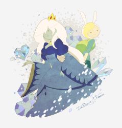 Rule 34 | 2girls, adventure time, animal ears, blue skin, breasts, colored skin, crown, dress, flonna, heart, ice queen (adventure time), long hair, multiple girls, snow