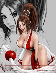 Rule 34 | 1girl, artist name, breasts, fatal fury, large breasts, open mouth, shiranui mai, snk, solo, the king of fighters, viddadoc