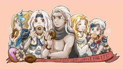 Rule 34 | 1990s (style), 4boys, age difference, armor, blonde hair, blue eyes, brothers, cain highwind, cape, cecil harvey, ceodore harvey, doughnut, earrings, closed eyes, family, father and son, final fantasy, final fantasy iv, final fantasy iv: the after years, food, golbez, green eyes, headband, headdress, husband and wife, jewelry, long hair, male focus, mother and son, multiple boys, naa (54891637), purple eyes, robe, rosa farrell, scarf, short hair, siblings, silver hair, uncle and nephew