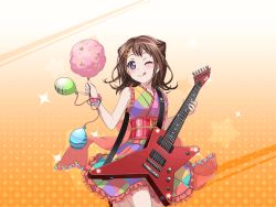 Rule 34 | balloon, bang dream!, blush, brown hair, candy, guitar, short hair, smile, toyama kasumi, wink, yukata