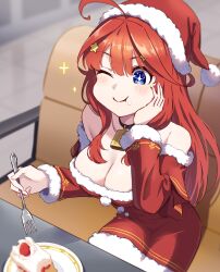 Rule 34 | + +, 1girl, :t, ahoge, bare shoulders, bell, blue eyes, breasts, cake, cake slice, christmas, commentary request, cowbell, detached sleeves, dress, eating, food, fork, fruit, fur-trimmed dress, fur-trimmed headwear, fur trim, go-toubun no hanayome, hair between eyes, hair ornament, hand on own cheek, hand on own face, hat, highres, holding, holding fork, hyoe (hachiechi), large breasts, long hair, nakano itsuki, nipples, off-shoulder dress, off shoulder, red dress, red hair, santa dress, santa hat, sitting, solo, star (symbol), star hair ornament, strawberry