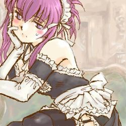 Rule 34 | 00s, 1girl, blush, chikage (sister princess), elbow gloves, female focus, gloves, lowres, maid, sister princess, solo, thighhighs