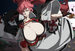 Rule 34 | 1girl, absurdres, alecto 0, amputee, baiken, big hair, black kimono, breasts, cleavage, guilty gear, guilty gear strive, highres, holding, holding sword, holding weapon, huge breasts, japanese clothes, katana, kimono, multicolored clothes, multicolored kimono, one-eyed, open clothes, open kimono, samurai, scar, scar across eye, scar on face, solo, sword, weapon