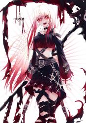 Rule 34 | 1girl, absurdres, andi 1021, bad id, bad pixiv id, bandages, belt, black skirt, blush, breasts, bright pupils, chain, choker, cross, cross earrings, earrings, goth fashion, gradient hair, highres, jewelry, long hair, long sleeves, looking at viewer, md5 mismatch, multicolored hair, open mouth, original, pink hair, red eyes, red hair, resolution mismatch, ribbon, ring, scythe, sharp teeth, skirt, smile, solo, source smaller, symbol-shaped pupils, teeth, third-party edit, torn clothes, two-tone hair, very long hair, weapon, white hair, white pupils