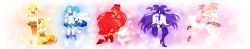 Rule 34 | 10s, 6+girls, absurdres, akemi homura, blonde hair, blue hair, dual persona, highres, ichimatsu kafu, kaname madoka, long image, magical girl, mahou shoujo madoka magica, mahou shoujo madoka magica (anime), miki sayaka, multiple girls, pantyhose, pink hair, purple hair, red hair, sakura kyoko, school uniform, tomoe mami, wide image