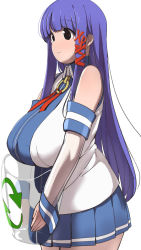 Rule 34 | 1girl, bare shoulders, black eyes, breasts, curvy, detached sleeves, huge breasts, long hair, namamo (kura), os-tan, purple hair, recycle bin, simple background, skirt, solo, standing, thick thighs, thighs, very long hair, white background, wide hips, xp-tan