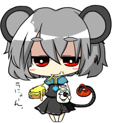 Rule 34 | 1girl, animal ears, basket, bread, butter, capelet, chibi, cow, food, grey hair, jewelry, kunitori, milk, mouse ears, mouse tail, nazrin, pendant, red eyes, short hair, smile, solo, tail, touhou