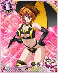 Rule 34 | 1girl, breasts, card (medium), chess piece, cleavage, elbow gloves, gloves, high school dxd, isabela (high school dxd), king (chess), large breasts, multicolored hair, navel, official art, orange hair, red hair, two-tone hair