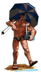 Rule 34 | 1boy, abs, arm tattoo, bandaid, bandaid on cheek, bandaid on face, bara, bare pectorals, beard, black hair, black male swimwear, bulge, carrying, carrying under arm, cyphers, damian doyle (cyphers), dark-skinned male, dark skin, facial hair, gomtang, highres, large pectorals, male focus, male pubic hair, male swimwear, mature male, mohawk, muscular, muscular male, navel, navel hair, nipples, pectoral cleavage, pectorals, penis, pubic hair, short hair, sideburns, sidepec, solo, stomach, stubble, swim briefs, tattoo, thick thighs, thighs, third-party source