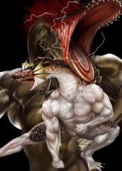 Rule 34 | 2boys, abs, capcom, deviljho, manly, monster, monster hunter (series), monster hunter 3 g, multiple boys, muscular, plesioth, savage deviljho, scales, teeth, what