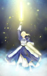Rule 34 | 1girl, absurdres, ahoge, armor, armored dress, artoria pendragon (fate), avalon (fate/stay night), blonde hair, dress, excalibur (fate/stay night), fate/zero, fate (series), faulds, gauntlets, glowing, glowing sword, glowing weapon, highres, q q 958023, saber (fate), solo, sword, weapon