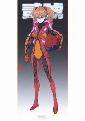 Rule 34 | 1girl, alternate hairstyle, angry, artist request, bodysuit, breasts, brown hair, evangelion: 3.0+1.0 thrice upon a time, full body, hair between eyes, hair ornament, helmet, highres, holding, holding helmet, interface headset, looking at viewer, medium breasts, neon genesis evangelion, neon lights, official alternate costume, plugsuit, rebuild of evangelion, serious, shiny clothes, skin tight, solo, souryuu asuka langley, standing, thigh gap, tsundere, twintails
