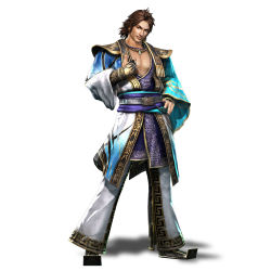 Rule 34 | 1boy, 3d, brown eyes, brown hair, clothes, full body, jewelry, long hair, male focus, muscular, necklace, official art, pants, pectorals, shin sangoku musou, shin sangoku musou 7, shirt, shoes, sima zhao, simple background, smile, solo, standing