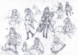 Rule 34 | :d, ;), absurdres, arknights, armillary sphere, astesia (arknights), astgenne (arknights), bird, chibi, eyewear on head, highres, holding, holding sword, holding wand, holding weapon, hug, looking up, one eye closed, open mouth, oy youyou yo, ponytail, sitting, sketch, smile, sword, thumbs up, traditional media, wand, weapon