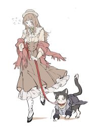 Rule 34 | 1girl, animal ears, animal hands, blue eyes, brown hair, brown headwear, brown skirt, cat ears, cat paws, cat tail, collar, dress, fors wall, gehrman sparrow, hat, highres, holding, klein moretti, long hair, long skirt, long sleeves, lord of the mysteries, shawl, shirt, skirt, tail, yellow shirt, yi yi tiantang