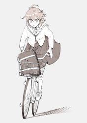 Rule 34 | 10s, 1girl, bicycle, koito yuu, long sleeves, monochrome, nakatani nio, riding, school uniform, short hair, simple background, skirt, solo, yagate kimi ni naru