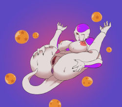 Rule 34 | 1girl, anus, breasts, clitoris, dragon ball, dragon ball (object), dragonball z, female masturbation, frieza, genderswap, genderswap (mtf), hand on thigh, large breasts, legs, legs up, long legs, masturbation, nikuyoku (benji-buttn), nipples, pussy, red eyes, solo, tail, thick thighs, thighs, tongue, tongue out, uncensored