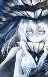 Rule 34 | 10s, 1girl, abyssal ship, colored skin, gloves, glowing, glowing eyes, highres, kantai collection, long hair, looking at viewer, okitakung, pale skin, silver hair, solo, white skin, wo-class aircraft carrier