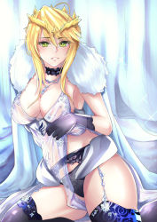 Rule 34 | 1girl, ahoge, artoria pendragon (fate), artoria pendragon (lancer) (fate), artoria pendragon (lancer alter) (fate), artoria pendragon (lancer alter) (fate) (cosplay), artoria pendragon (lancer alter) (royal icing) (fate), artoria pendragon (lancer alter) (royal icing) (fate) (cosplay), babydoll, black gloves, black panties, black thighhighs, blush, braid, breasts, cape, choker, collarbone, cosplay, crown, fate/grand order, fate (series), french braid, fur trim, garter belt, gloves, green eyes, hair between eyes, highres, hip focus, jewelry, large breasts, lingerie, long hair, looking at viewer, necklace, official alternate costume, panties, parted lips, plackart, see-through, shumiao, sidelocks, smile, solo, swept bangs, thighhighs, thighs, underwear, white cape