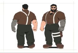 Rule 34 | 1boy, amputee, bara, beard, black pants, body fur, character sheet, chest tuft, facial hair, from behind, full body, highres, large pectorals, looking at viewer, male focus, mature male, mole, mole under eye, multiple views, muscular, muscular male, mustache, old, old man, original, pants, pectorals, prosthesis, prosthetic arm, ross (doodlrenzo), ross (renzo), scar, scar across eye, shoes, short hair, standing, suspenders, white background, wrinkled skin
