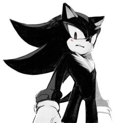 Rule 34 | 1boy, animal ears, animal nose, blood, blood on face, body fur, bracelet, furry, furry male, gloves, greyscale, hedgehog, hedgehog ears, hedgehog tail, highres, jewelry, looking at viewer, male focus, monochrome, nisibo25, open mouth, shadow the hedgehog, simple background, solo, sonic (series), standing, tail, teeth, tongue, white background