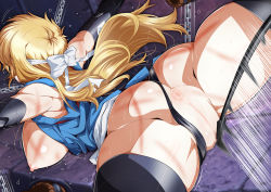 Rule 34 | 1girl, anus, ass, bare shoulders, bdsm, black leotard, blonde hair, bondage, bouncing breasts, bound, breasts, censored, chain, cunt punt, elbow gloves, from behind, gloves, groin, hanging breasts, headband, huge breasts, japanese clothes, kuikome sagi, leotard, long hair, martial champion, mosaic censoring, motion blur, nipples, open clothes, pussy, racheal, restrained, solo, spanked, spread legs, sweat, thighhighs, torture, whip, whip marks