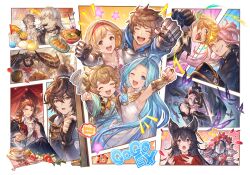 Rule 34 | 5girls, 6+boys, arm up, armor, armpits, beard, belt, bishounen, black hair, blonde hair, blue eyes, blue hair, bracelet, breasts, brown eyes, brown hair, bubble tea, bug, butterfly, cassius (granblue fantasy), chopsticks, cleavage, clenched hand, closed eyes, cookie, crossed legs, cup, death (granblue fantasy), djeeta (granblue fantasy), draph, dress, eating, empty eyes, energy, english text, erune, facial hair, falling petals, feather (granblue fantasy), fingerless gloves, floating clothes, floating hair, flying sweatdrops, food, formal, french fries, fruit, gauntlets, glasses, gloves, gran (granblue fantasy), granblue fantasy, green eyes, grin, headbutt, heart, holding, holding chopsticks, holding cup, holding sword, holding weapon, hood, hood down, insect, isaac (granblue fantasy), jewelry, light blush, long hair, looking at viewer, lyria (granblue fantasy), medium hair, messy hair, minaba hideo, mugen (granblue fantasy), multicolored background, multiple boys, multiple girls, multiple views, musical note, narmaya (granblue fantasy), nehan (granblue fantasy), nier (granblue fantasy), noodles, official alternate costume, official art, one eye closed, open mouth, paneled background, parted lips, percival (granblue fantasy), petals, pink hair, purple butterfly, ramen, randall (granblue fantasy), reaching, reaching towards viewer, red eyes, red hair, sandalphon (granblue fantasy), short hair, sierokarte, small breasts, smile, spoken heart, spoken musical note, star (symbol), strawberry, suit, sweater, sword, tea, thinking, third-party source, transparent background, turtleneck, turtleneck sweater, vyrn (granblue fantasy), weapon, white dress, white hair