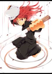 Rule 34 | 1girl, blush, freckles, hat, highres, hunter x hunter, kite (chimera ant), long hair, red eyes, red hair, sword, tail, weapon