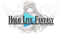 Rule 34 | 1girl, angel wings, bare arms, collar, commentary request, dress, floating hair, flower, hair between eyes, hair flower, hair ornament, halo, highres, hololive, logo, long hair, looking at viewer, mikannsisyou, open hands, outstretched arms, sidelocks, simple background, solo, tokino sora, virtual youtuber, white background, wings