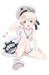 Rule 34 | 10s, 1girl, bad id, bad pixiv id, bikini, blonde hair, blue eyes, clothes writing, coupon (skyth), enemy naval mine (kancolle), feet, hat, heart, kantai collection, sailor bikini, sailor collar, sailor hat, short hair, simple background, solo, swimsuit, toes, white background, white bikini, white hat, white sailor collar, z1 leberecht maass (kancolle)