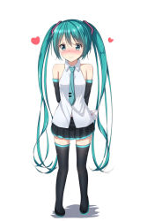 Rule 34 | 1girl, akira (been0328), arms behind back, bad id, bad pixiv id, black footwear, black skirt, blue eyes, blue hair, blush, boots, detached sleeves, embarrassed, full body, hair between eyes, hair ornament, hatsune miku, heart, highres, holding, holding letter, letter, long hair, looking away, love letter, miniskirt, pleated skirt, shadow, shirt, skirt, sleeveless, sleeveless shirt, solo, standing, thigh boots, thighhighs, twintails, very long hair, vocaloid, white shirt, zettai ryouiki
