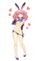 Rule 34 | 1girl, :q, bad id, bad pixiv id, black gloves, black panties, blue eyes, breasts, cameltoe, cleft of venus, collar, contrapposto, elbow gloves, fantasy earth zero, flower, full body, gloves, heart, heart-shaped pupils, henshitai (user cuvp2733), highres, long hair, looking at viewer, medium breasts, navel, nipples, panties, panty pull, pink hair, purple flower, pussy, pussy peek, side-tie panties, solo, standing, string panties, symbol-shaped pupils, tongue, tongue out, twintails, underwear, white background