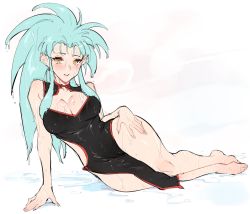 Rule 34 | 1girl, blue hair, blush, breasts, highres, kenshin187, large breasts, long hair, looking at viewer, ryouko (tenchi muyou!), tenchi muyou!, wet