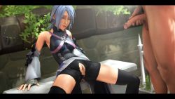 Rule 34 | 1boy, 1girl, 3d, aqua (kingdom hearts), blue eyes, blue hair, cum, cum in pussy, greatm8, highres, kingdom hearts, pants, penis, pussy, torn clothes, torn pants, uncensored