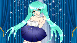 Rule 34 | 1girl, absurdres, aqua eyes, aqua hair, artist request, bare arms, bare legs, bare shoulders, curtains, dress, happy, hatsune miku, highres, komai (jjxyf221), long hair, sleeveless, smile, solo, strapless, strapless dress, twintails, upper body, vocaloid