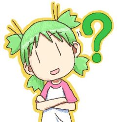 Rule 34 | 1girl, ?, child, green hair, koiwai yotsuba, lowres, quad tails, simple background, yotsubato!, | |