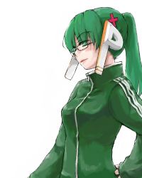 Rule 34 | 1girl, gao (pixiv9141), glasses, green eyes, green hair, homeko, jumpsuit, lowres, matching hair/eyes, md5 mismatch, oekaki, os-tan, simple background, solo, track suit, xp home-tan, xphome