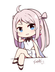 Rule 34 | 1girl, ahoge, black footwear, blue eyes, blush, cape, chibi, crossed legs, dress, earrings, full body, high heels, jewelry, langbazi, looking at viewer, love live!, love live! nijigasaki high school idol club, mole, mole under eye, parted bangs, parted lips, pink hair, shoes, signature, simple background, sitting, sleeveless, sleeveless dress, smile, solo, two side up, v-shaped eyebrows, white background, white cape, white dress, zhong lanzhu