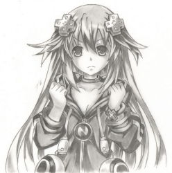 Rule 34 | 1girl, adult neptune, breasts, choker, cleavage, clenched hands, collarbone, d-pad, d-pad hair ornament, greyscale, hair ornament, hands up, hood, hooded jacket, jacket, long hair, looking at viewer, medium breasts, monochrome, neptune (series), serious, shin jigen game neptune vii, solo, speedsound
